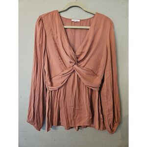 Pleione‎ Blouse Vneck Twist Front Rust Color With Light Polkadots Women's Large